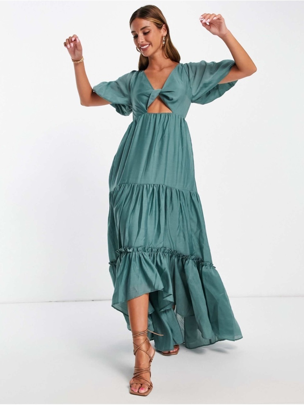 NWT ASOS Teal Cutout Tiered High-Low Maxi Dress Size 2